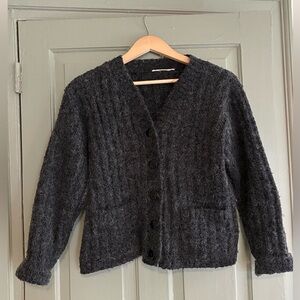 Cozy Black Textured Button-Up Cardigan